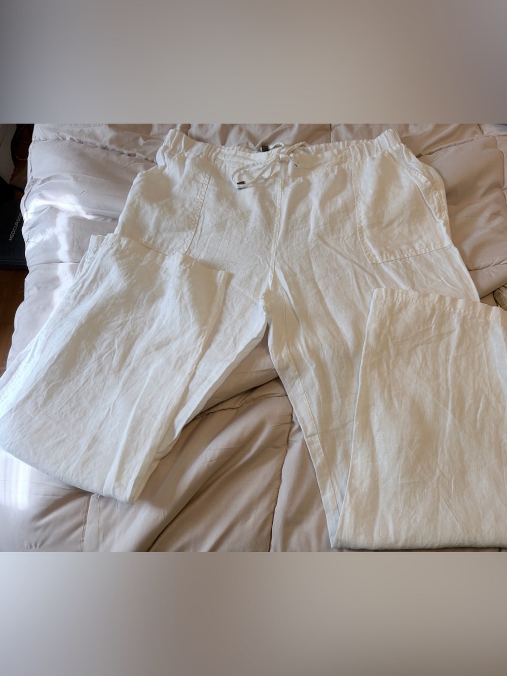Style &Co Women’s White Linen Drawstring Pants wide leg size 16